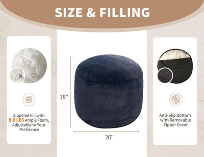 Boho Ottoman Living Room Furniture 26"x18" Round Ottomans Pouf Couch Foot Rest Navy Pouf Ottoman