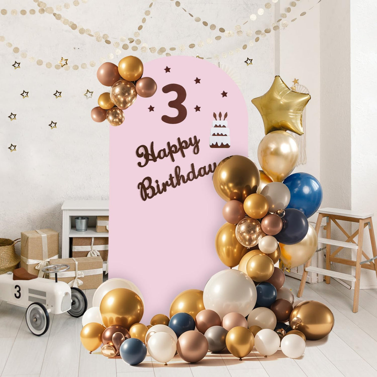 Arch Backdrop Stand and Cover Set, 3 Metal Balloon Arch Backdrop 4ft 5ft 6ft, Gold Arched Stand