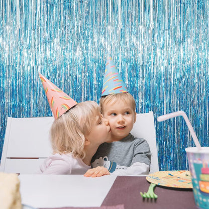 GOER 3.2 ft x 8.2 ft Metallic Tinsel Foil Fringe Curtains Party Photo Backdrop Party Streamers for