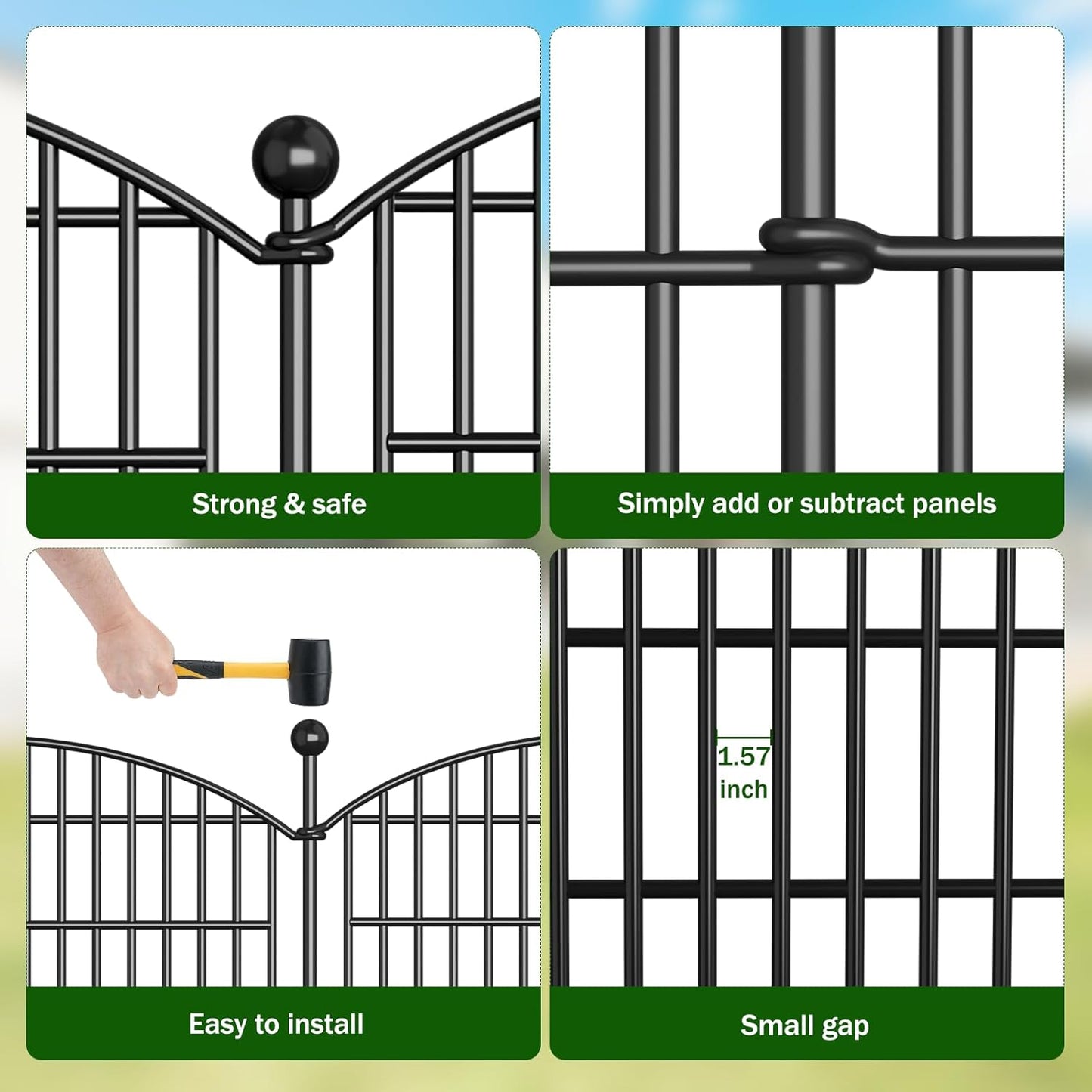 10 Panels No Dig Decorative Garden Fence - 40 in (H) x 23.6 ft (L), Dog Fence Outdoor for