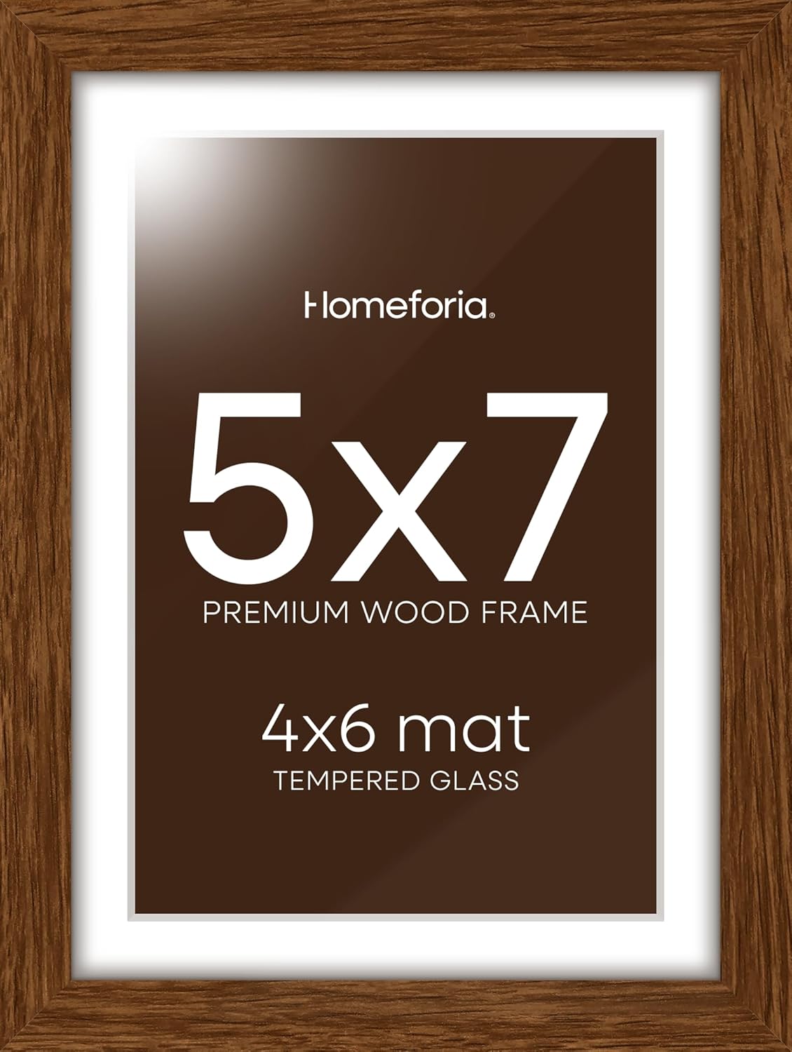 Homeforia 5x7 Brown Picture Frame, High End Dark Oak 5x7 Wooden Frames with Mat 4x6 Photo, 5 x 7