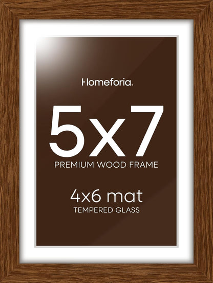 Homeforia 5x7 Brown Picture Frame, High End Dark Oak 5x7 Wooden Frames with Mat 4x6 Photo, 5 x 7