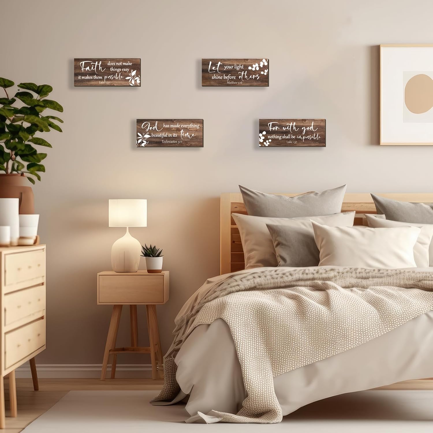 FENCORDAR 4 Pieces Brown Wall Decor Bible Verses Bathroom Decor Wooden Farmhouse Office Christian