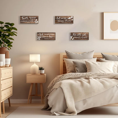 FENCORDAR 4 Pieces Brown Wall Decor Bible Verses Bathroom Decor Wooden Farmhouse Office Christian