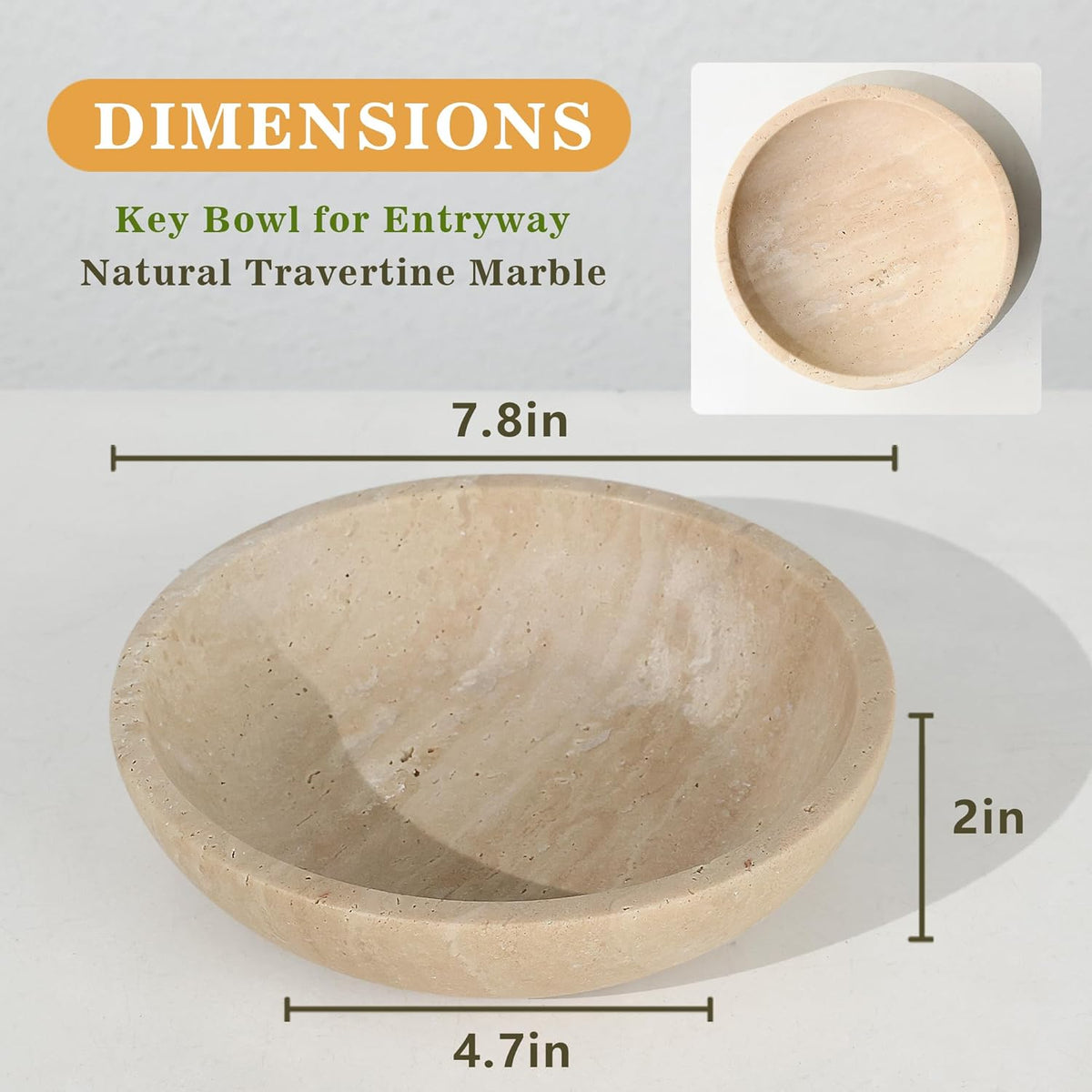 Marble Decorative Bowl for Kitchen Counter, Natural Travertine Serving Bowl with,Modern Display