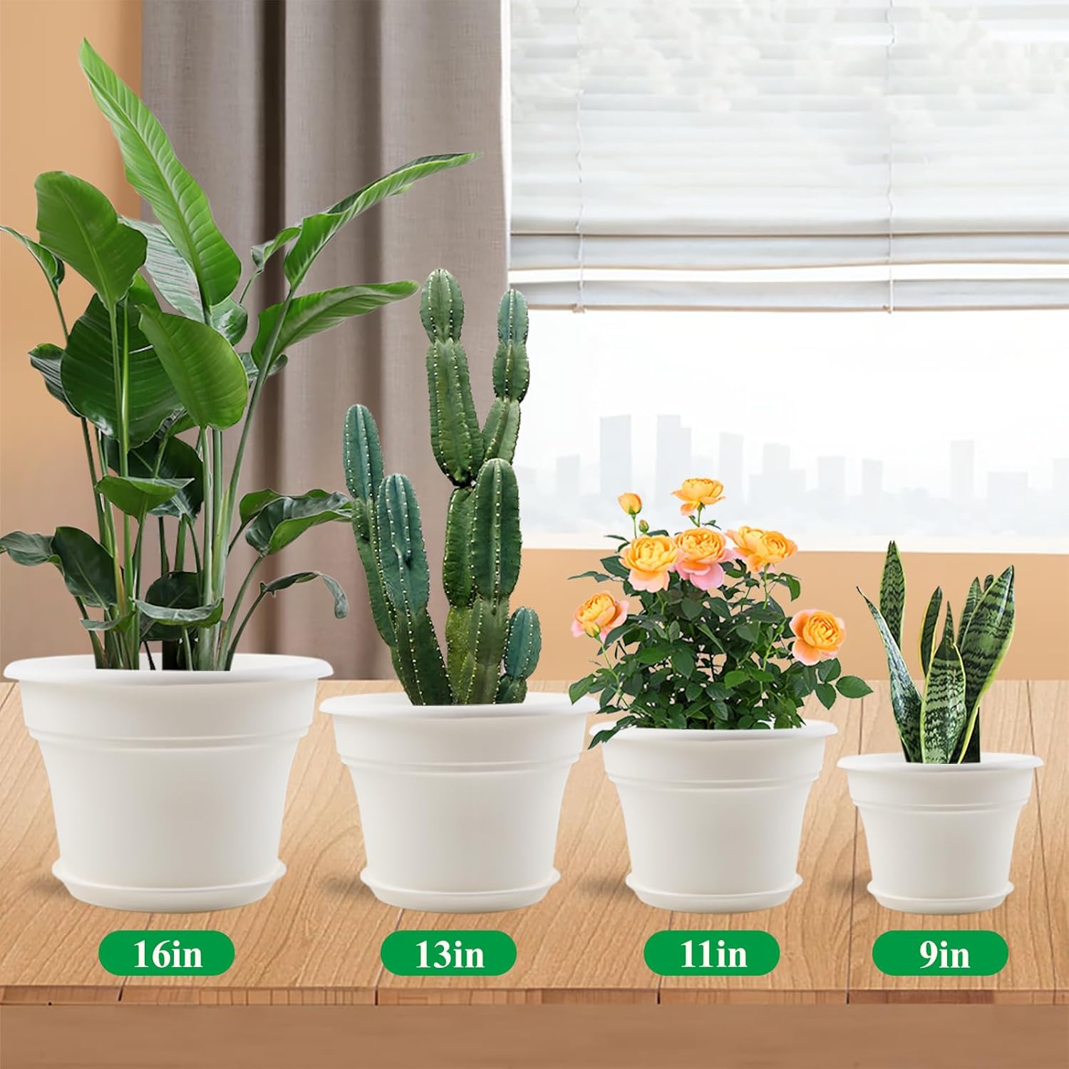 16 inch Plastic-Flower-Pot-for-Indoor-Plants, 4 Pack Large Outdoor Planter Pot with Drainage Holes