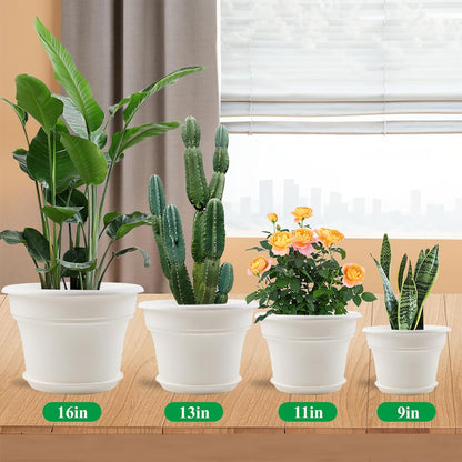 13 Inch Plastic-Flower-Pot-for-Indoor-Plants, 4 Pack Large Outdoor Planter Pot with Drainage Holes