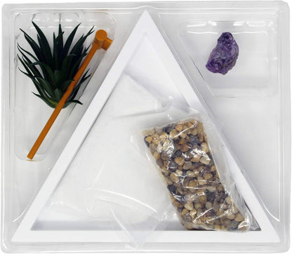 Nature's Mark Mini Zen Garden Kit for Desk with White Sand, Rake, White Base, Salt Rock and Air