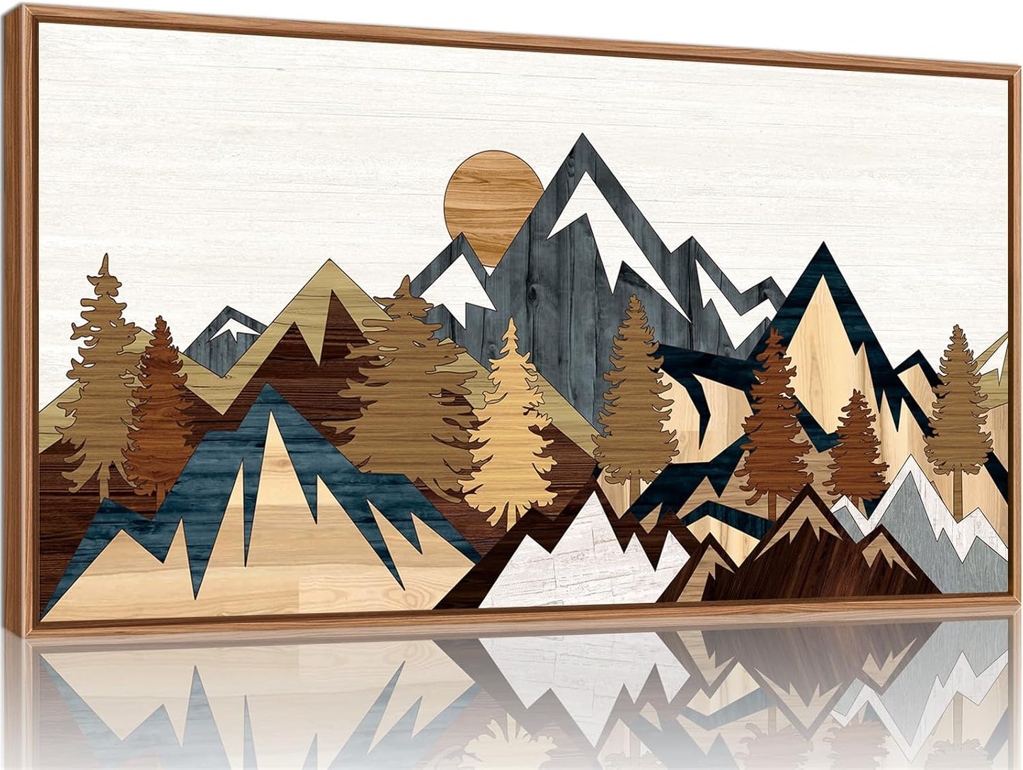 SIGNINART Large Mountain Framed Canvas Wall Art, Boho Sunrise Wilderness Wall Decor, Vintage Forest