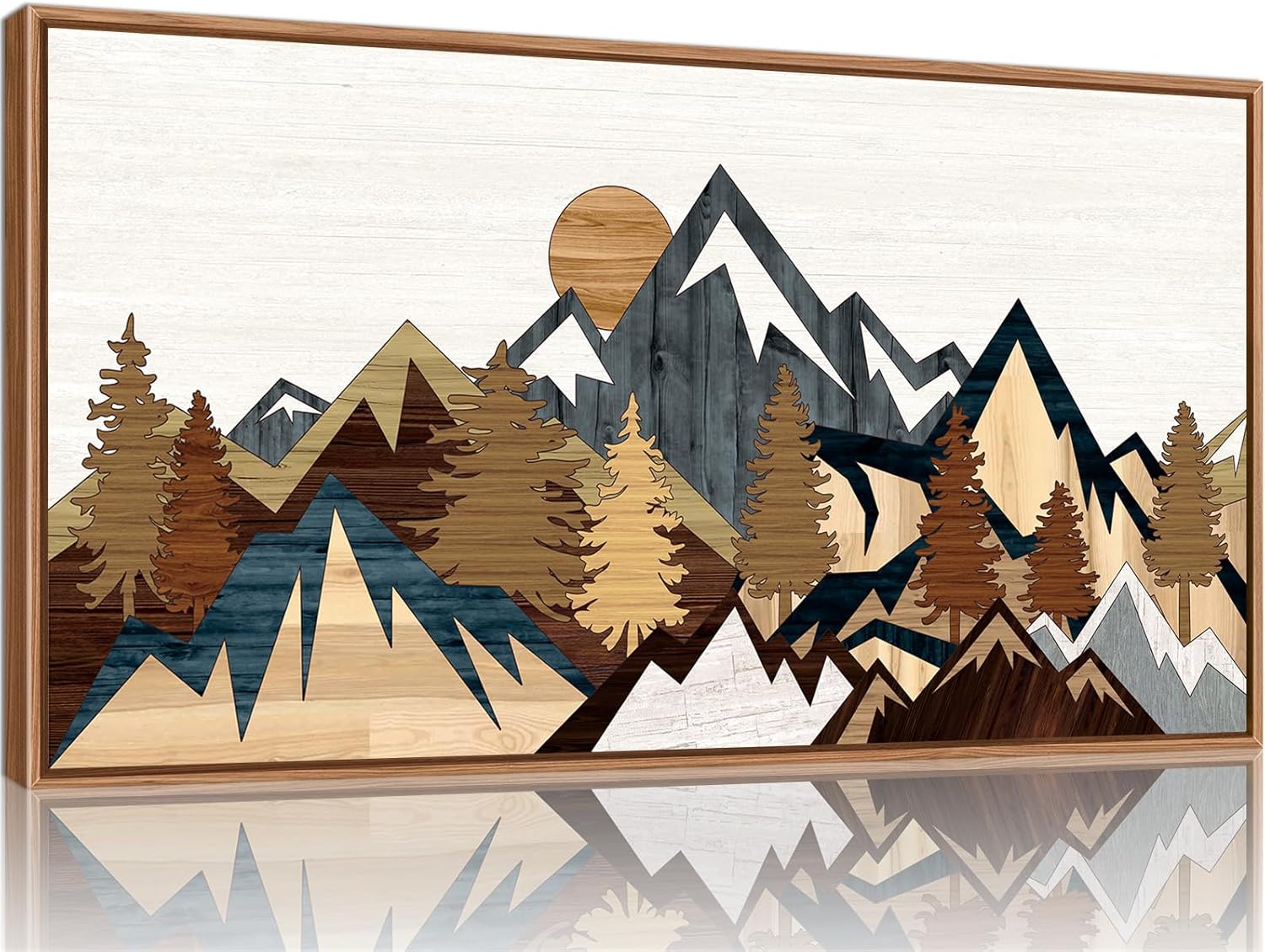 SIGNINART Large Mountain Framed Canvas Wall Art, Boho Sunrise Wilderness Wall Decor, Vintage Forest