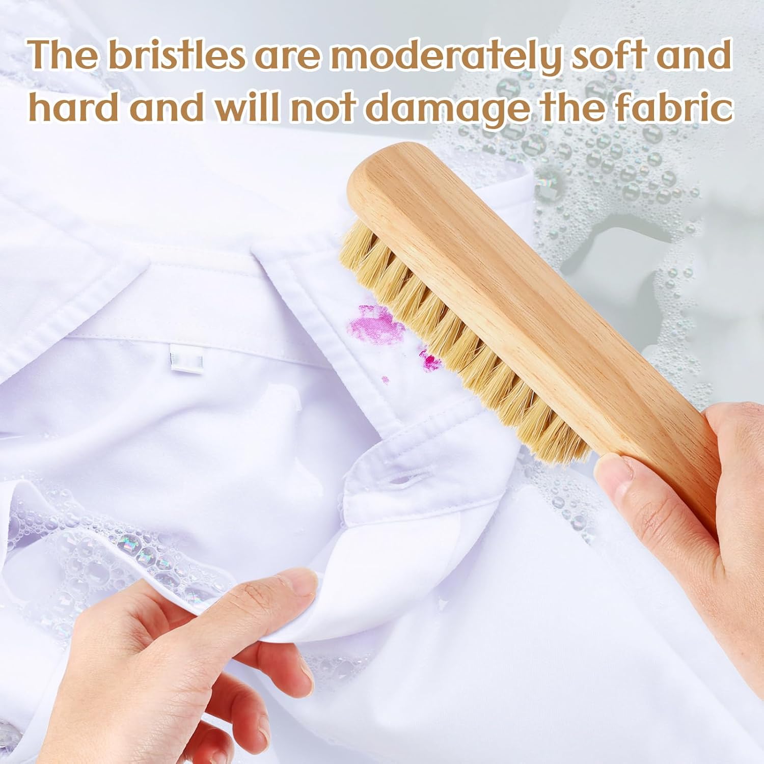 3 Pcs Wood Laundry Stain Brush Stain Remover Brushes with Boar Bristle Small Stain Brush for