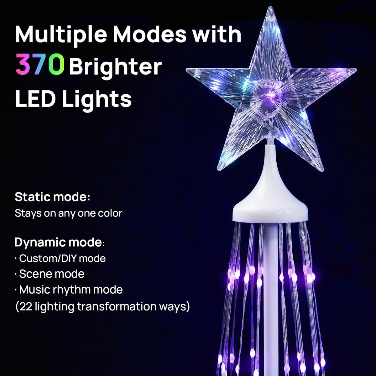 6ft Outdoor Christmas Cone Tree Lights with 370 Smart LED Lights & Star Topper Remote & APP Control