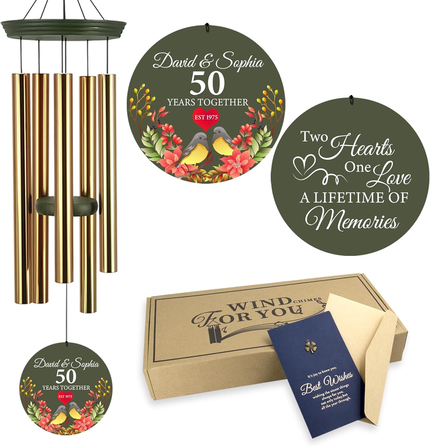 ASTARIN 50th Anniversary Wind Chimes Personalized, 30"/36" Deep Tone Wind Chimes for Wife Husband
