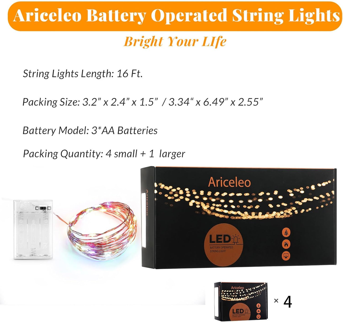 Led Fairy Lights Battery Operated, 4 Packs Mini Battery Powered Copper Wire Starry Fairy Lights for