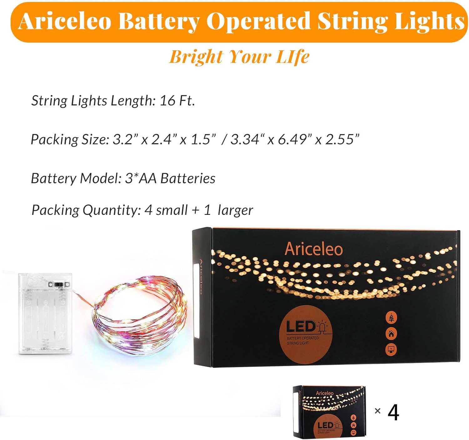 Led Fairy Lights Battery Operated, 4 Packs Mini Battery Powered Copper Wire Starry Fairy Lights for