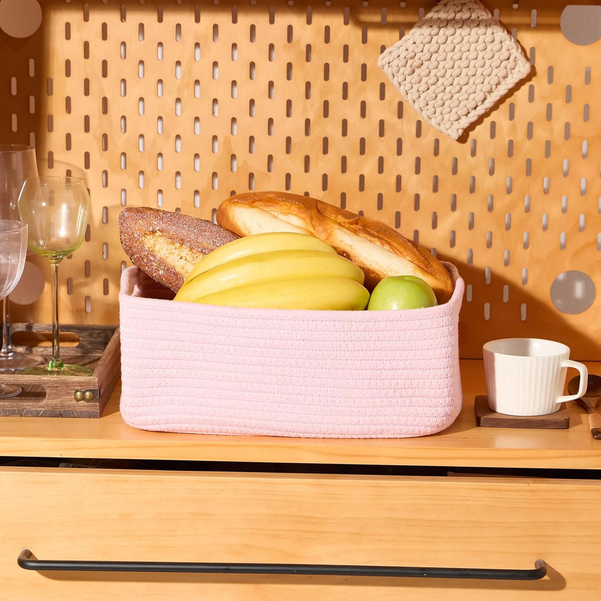 Small Storage Baskets for Organizing | Closet Organizer Bins | Shelf Toy Basket | Woven Rope