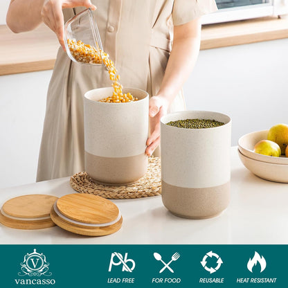 vancasso Sabine Large Ceramic Canister Set with Airtight Wood Lids - 2-Piece Kitchen Food Storage