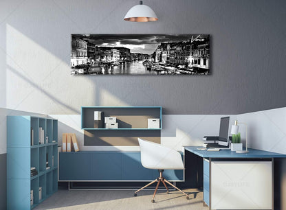 DJSYLIFE Venice Skyline Wall Art Black and White Italy Cityscape Canvas Print Painting Buildings