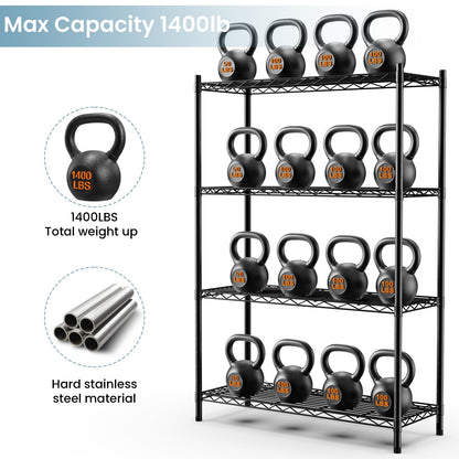 Whitmor 4 Tier Shelving Unit, Metal Storage Shelves, Adjustable Heavy Duty Shelf with Wheels , 400