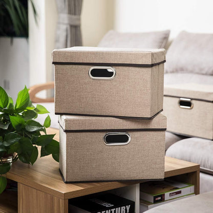 PRANDOM Collapsible Storage Containers with Lids [5-Pack] Jute Fabric Foldable Storage Bins Boxes