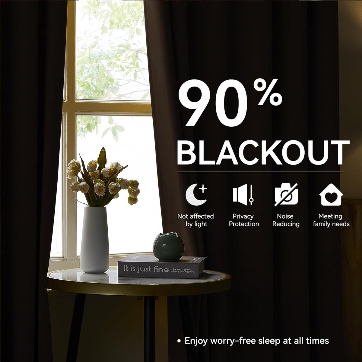 KangBang Dark Brown Pinch Pleated Drapes 102-inch Long Curtains with Hooks, Room Darkening Black