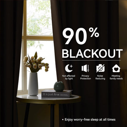 KangBang Dark Brown Pinch Pleated Drapes 102-inch Long Curtains with Hooks, Room Darkening Black