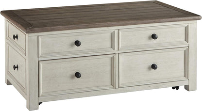 Signature Design by Ashley Bolanburg Farmhouse Lift Top Coffee Table with Drawers, Antique Cream &