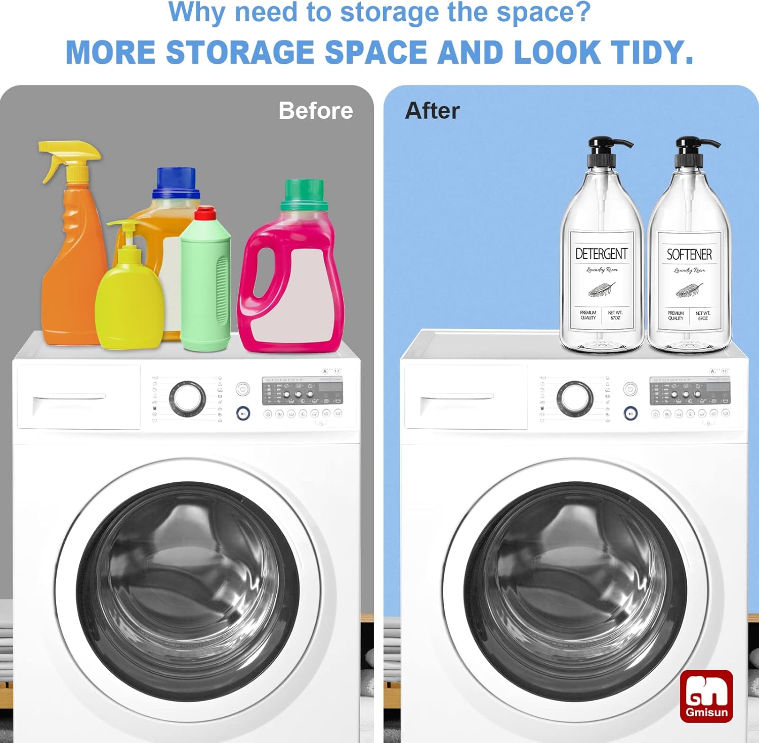 GMISUN Laundry Detergent Dispenser, 2 Pack Liquid Laundry Soap Dispenser, 64oz Storage Container