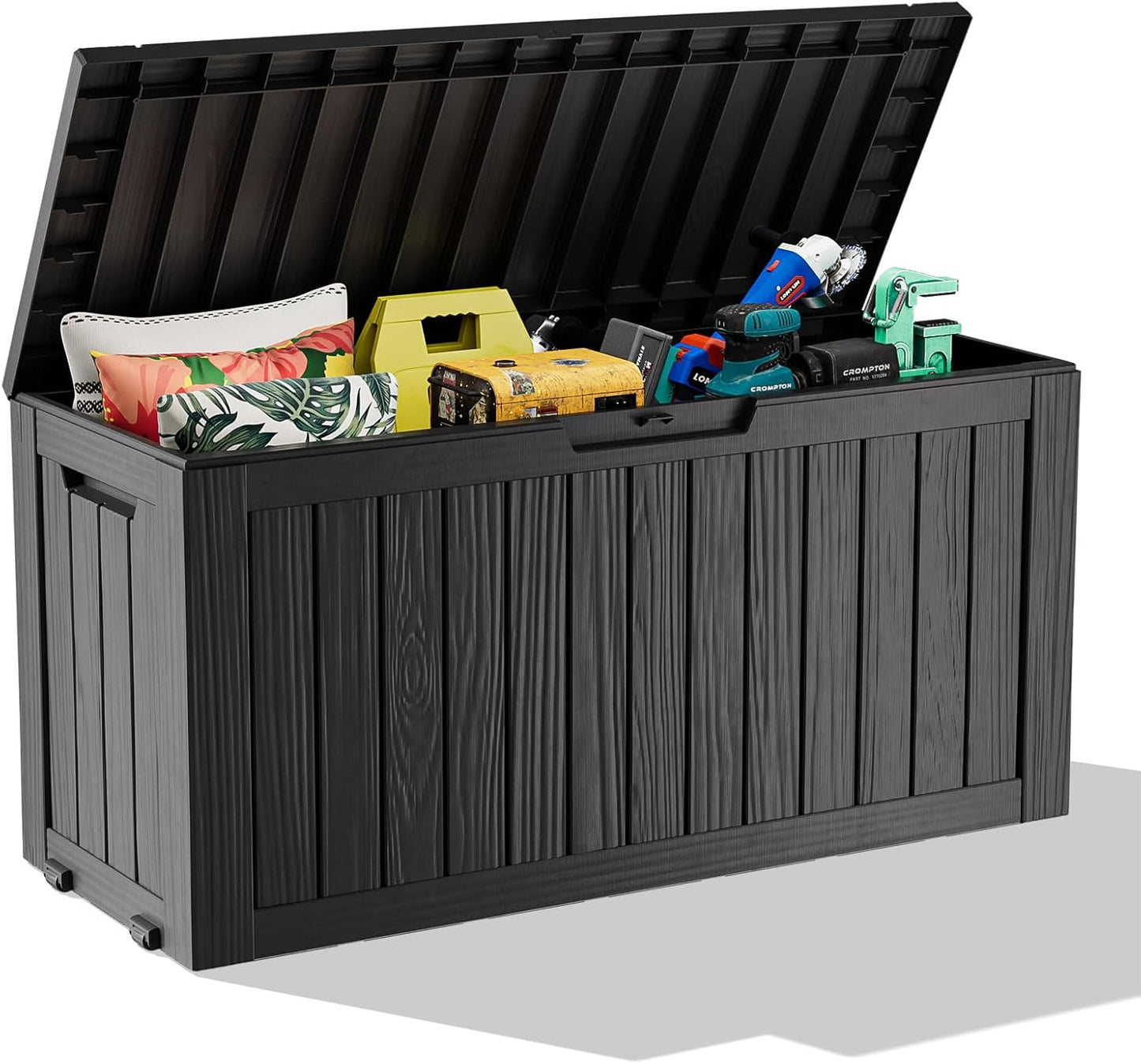 75 Gallon Resin Deck Box, Lockable Outdoor Storage Box for Patio Cushions Storage Furniture,Garden