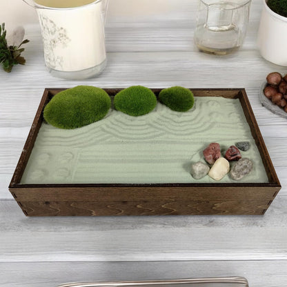 Wooden Stackable Zen Garden | Palo Verde Sand with Rake & Accessories | Minimalist Decor for