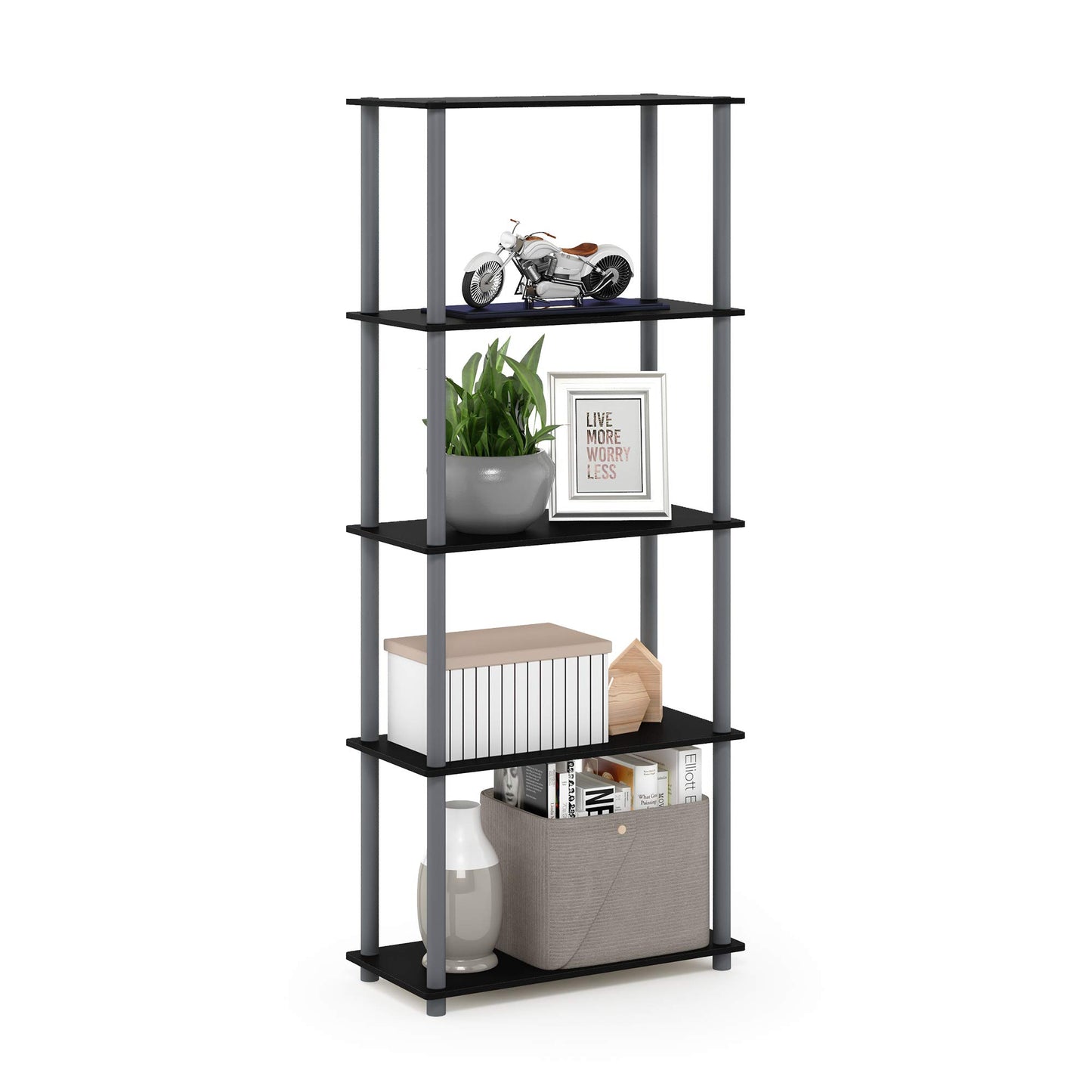 Furinno TURN-N-TUBE Storage Shelves, 5-Tier Book Shelf, Corner Shelf, Toolless Open Shelves, for