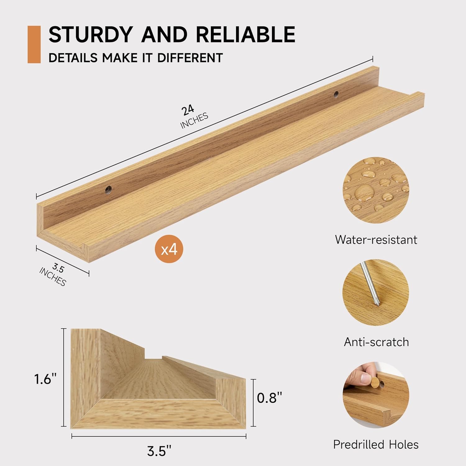 Picture Ledge Shelf for Wall, Floating Shelves Set of 4, 24 Inch Long Nursery Book Shelves for Toys