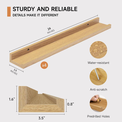 Picture Ledge Shelf for Wall, Floating Shelves Set of 4, 24 Inch Long Nursery Book Shelves for Toys