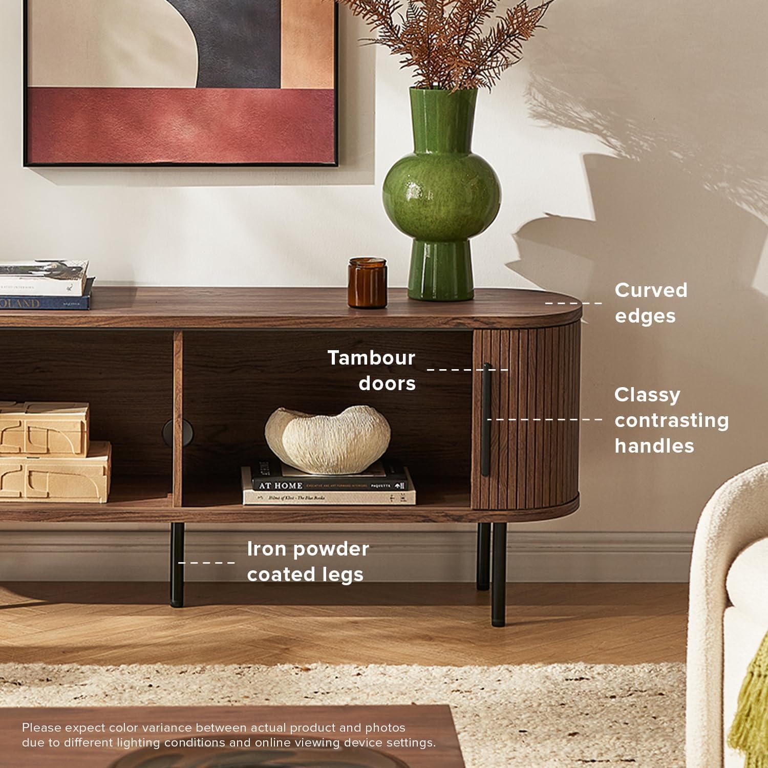 mopio Quin TV Stand, Mid Century Modern for 55/60/65 inch TV, Farmhouse TV Stand, Entertainment