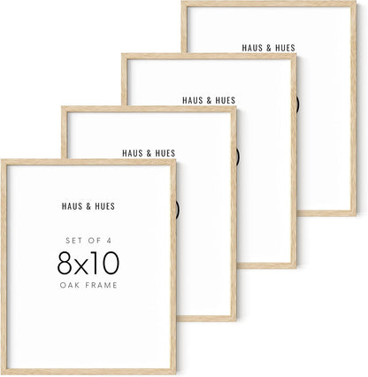 HAUS AND HUES 8"x10" Beige Oak Wood Picture Frame Set of 4-8x10 Wood Picture Frame, 8x10 Frames 4