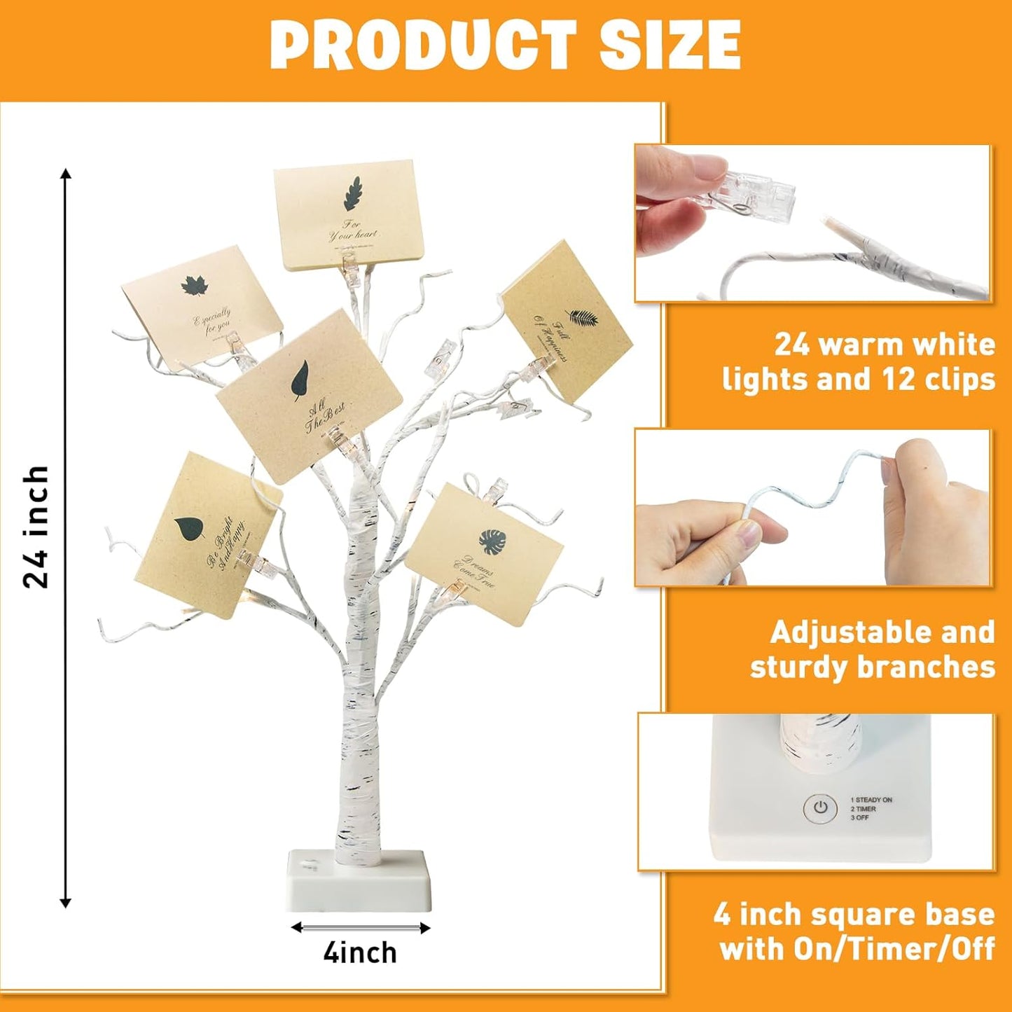 EAMBRITE Money Tree Gift Holder, Gift Card Tree 2FT 24LED, Lighted Birch Trees Battery/USB Powered
