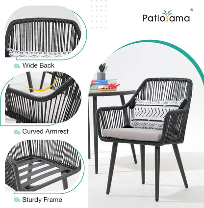 Patiorama Outdoor Dining Chairs, Patio Dining Chair Set of 4, All-Weather Woven Rope Rattan Chairs