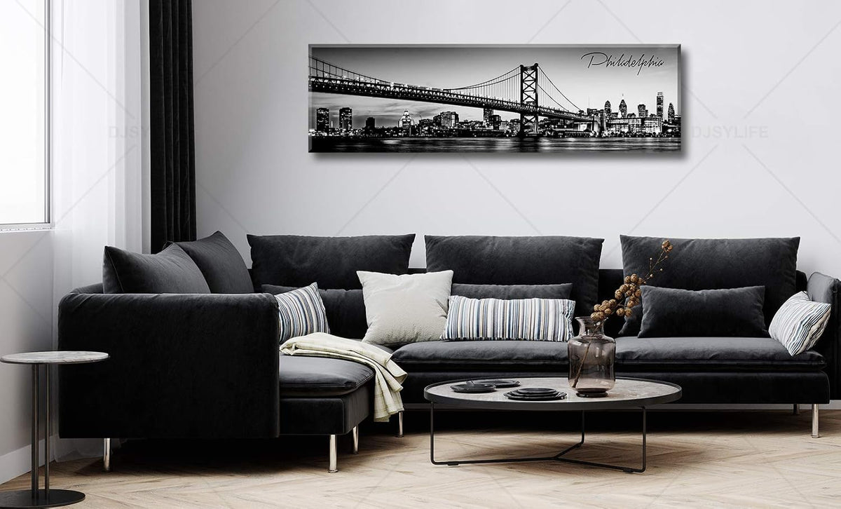 DJSYLIFE- Philadelphia Skyline Wall Art,Black and White Stretched Canvas Wall Art Prints for