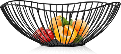 Metal Wire Fruit Basket, Black Fruit Bowl for Kitchen Counter, Fruit Holder Stand Storage Baskets