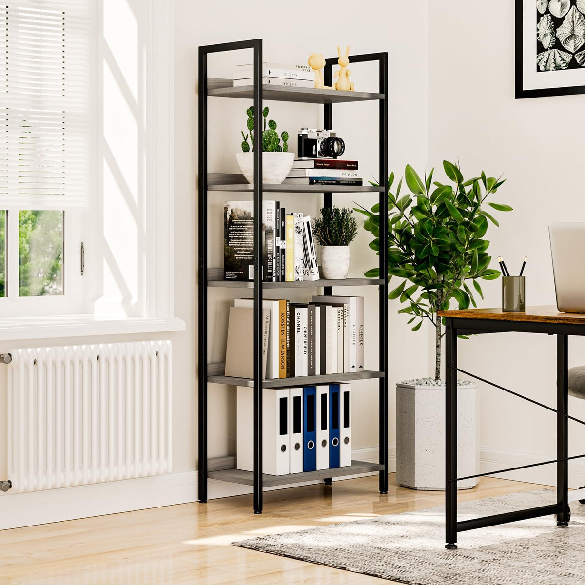 NUMENN Bookshelf, 5 Tier Bookshelves, Home Office Bookcase Shelf Storage Organizer, Free Standing