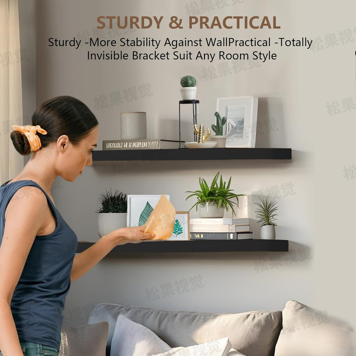 Solid Wood Floating Shelves Set of 2 - Natural, Warp & Crack Resistant 23.62 Inch Wall Shelf with