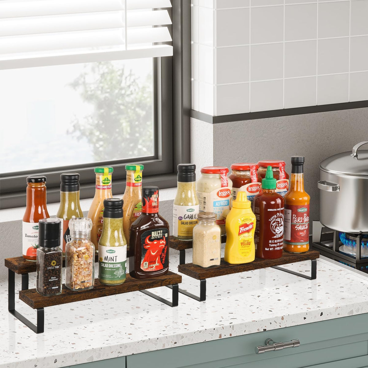 YINMIT Wooden Display Riser Stand, Tiered Perfume and Cologne Organizer Stand, 2 Tier Spice Rack