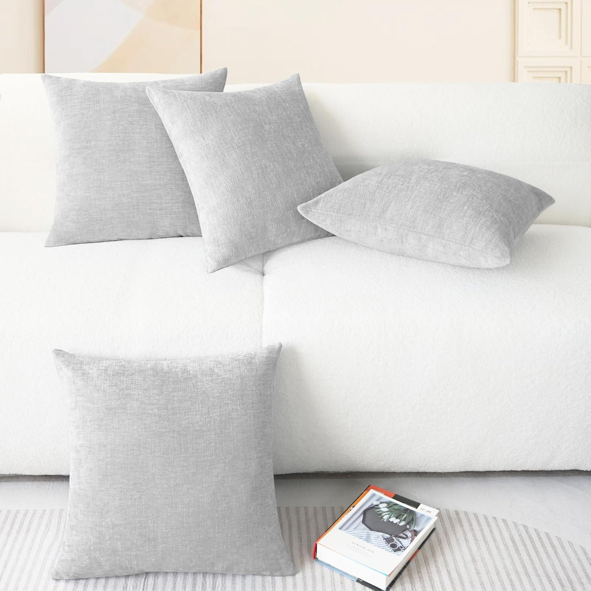CaliTime Throw Pillow Covers Decorative 18 X 18 Inches Pack of 4 Cozy Chenille Cushion Cases for