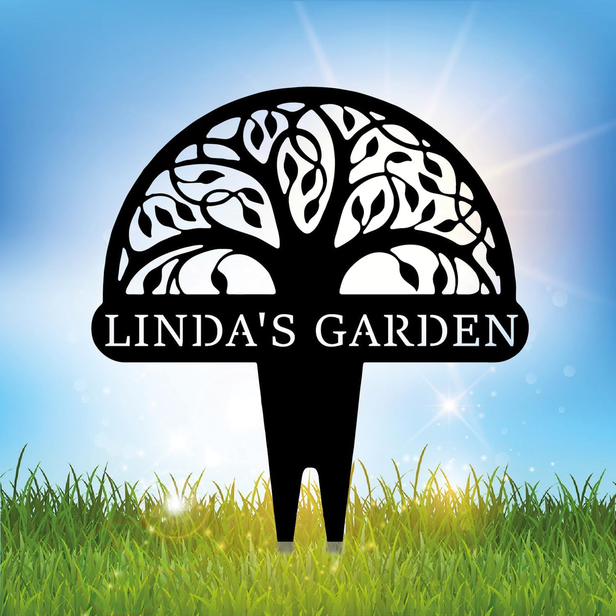 Personalized Tree of Life Metal Garden Sign with Stake, Custom Family Name Sign for Outdoor, Nature