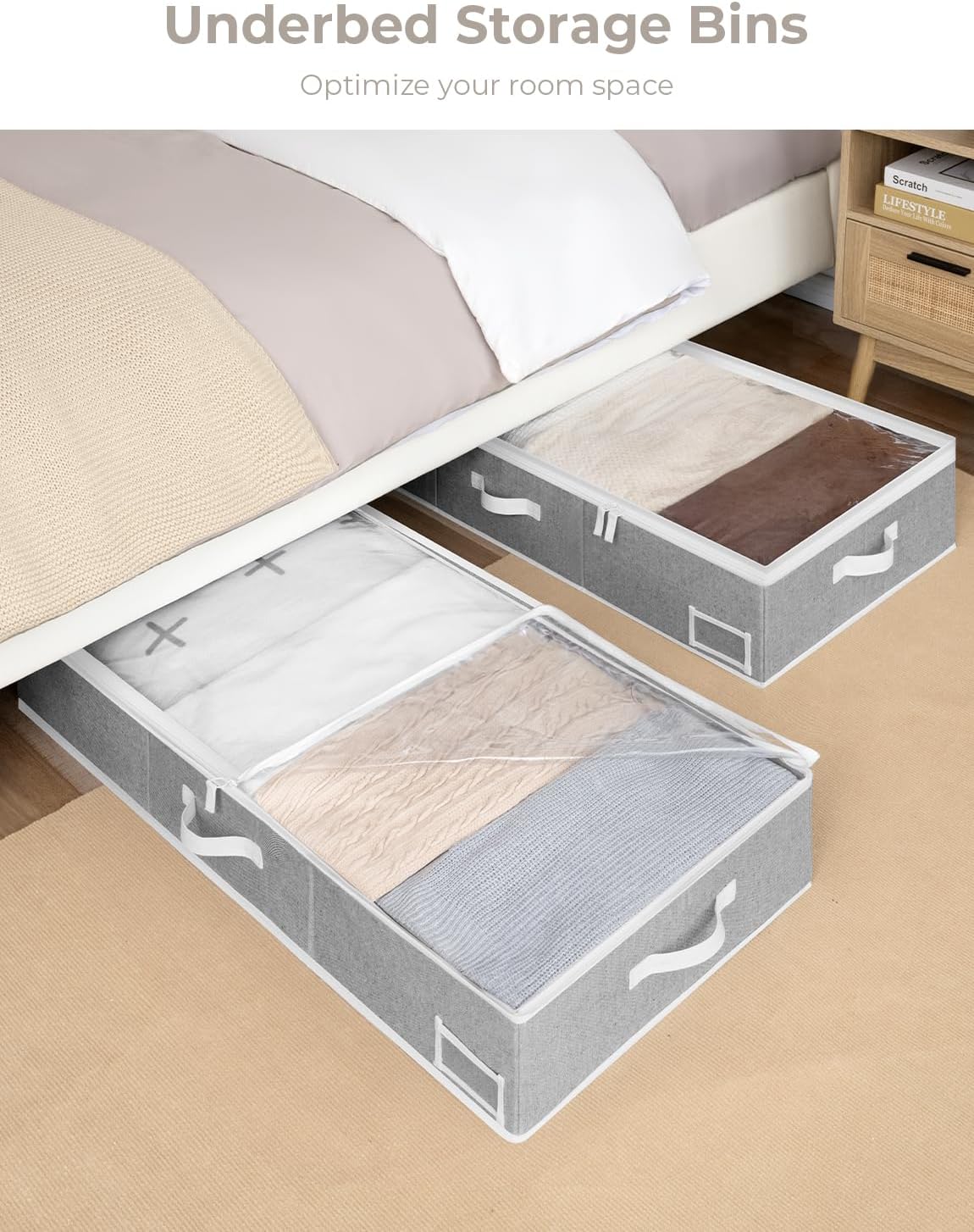 StorageWorks Extra Large Under Bed Storage Containers with Handles and Label Holder, 2 Pack