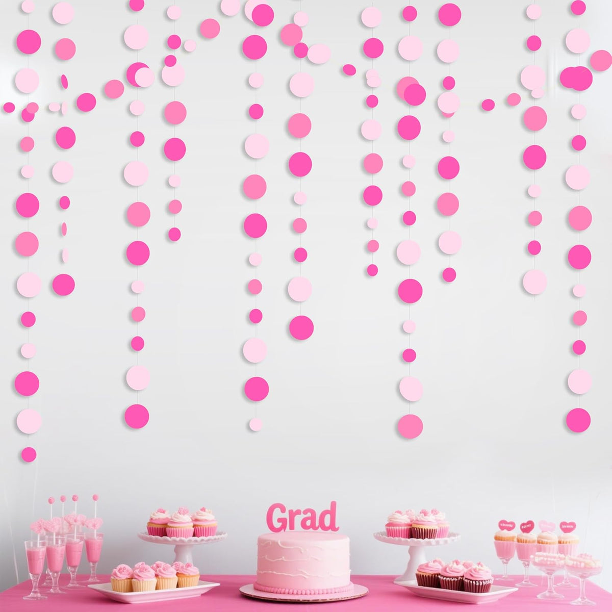 Hot Pink Party Decorations Circle Dots Garland Rose Pink White Hanging Paper Polka Dots Streamer