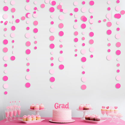 Hot Pink Party Decorations Circle Dots Garland Rose Pink White Hanging Paper Polka Dots Streamer