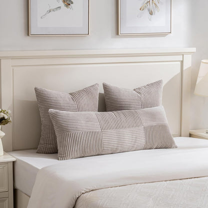 Fancy Homi Set of 2 Neutral Taupe Boho Long Lumbar Body Decorative Throw Pillow Cover 14x36 Inch