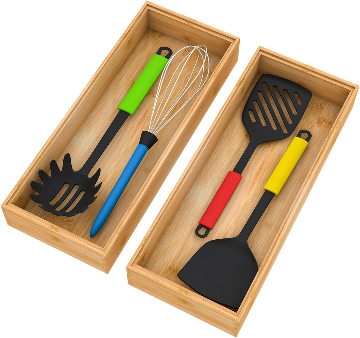 Drawer Organizer Storage Box Kitchen - Wood Stackable Tray Utensil Organizer for Office