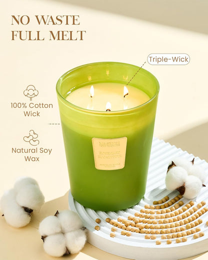 M&SENSE Rosemary Eucalyptus Scented Candle 35oz 150H Burn Time Long Lasting, 3-Wick Natural